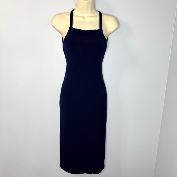 Reformation Dresses & Skirts - Reformation Navy Blue Ribbed Knit Square Neck Crisscross Open Back Midi Dress XS